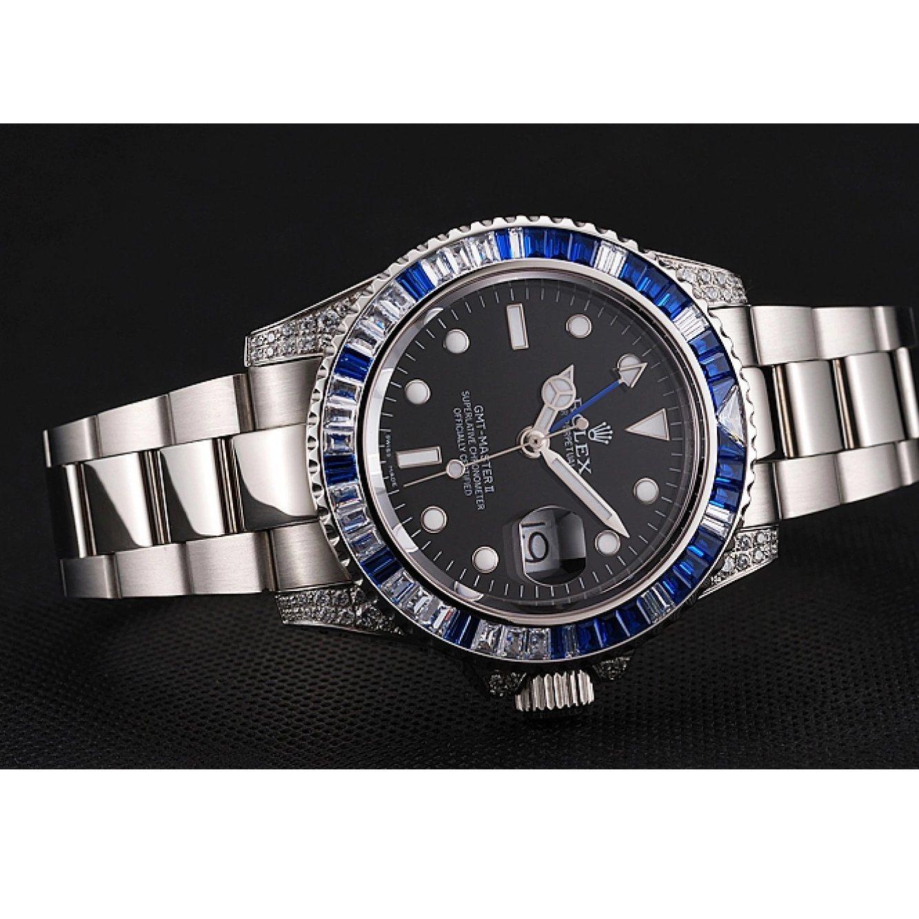 AAA replica watch Black Stone Bracelet GMT Swiss Dial Stainless Master Steel Case And Rolex Set II Bezel 1453747 0620